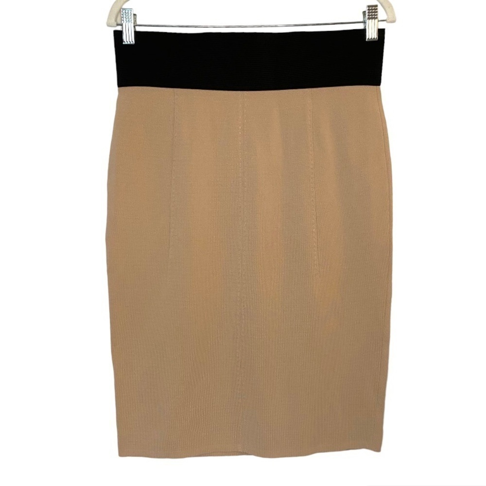 Les Copains Blush Pink Bandage Pencil Skirt Black Elastic Waistband Large